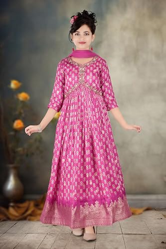 Kids Wear Girls Jacquced Silk Fabric Print Embroidery Work Partywear 21123