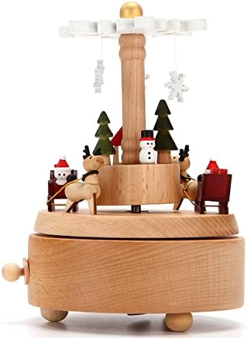 LONEEDY Wooden Music Box Christmas Snowflake Decoration Elk Custom Exclusive Toy Gifts for Boys and Girls Rotation Crafts (Burlywood)