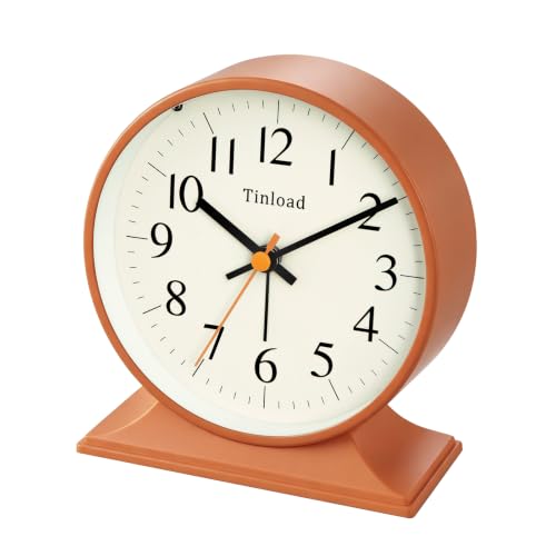 Image of 4.5 inchRetro Analog Alarm Clock,Vintage decor , Super Silent Non Ticking Small Clock with Manual Light, Snooze, Battery Operated, for Bedroom, Living Room, Office,Nightstand, Bedside, Desk ,Table(Orange)