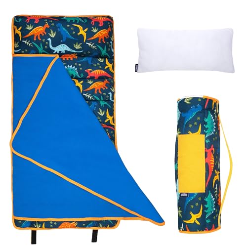Wildkin Toddler Kids Nap Mat with Pillow for Boys – Soft & Cozy Microfiber Sleeping Mat for Daycare, Preschool, Kindergarten & Travel, Ages 3–5, Machine Washable – Jurassic Dinosaurs