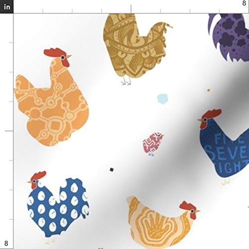 Tissu Français Motifs Coqs & Poules - Coton 100%, 160 Cm De Large - Tons Gris, Charbon, Rouge