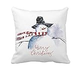 4TH Emotion Watercolor Painting Christmas Snowman Home Decor Throw Pillow Cover Cotton Polyester Cusion Cover 18 x 18 Inches