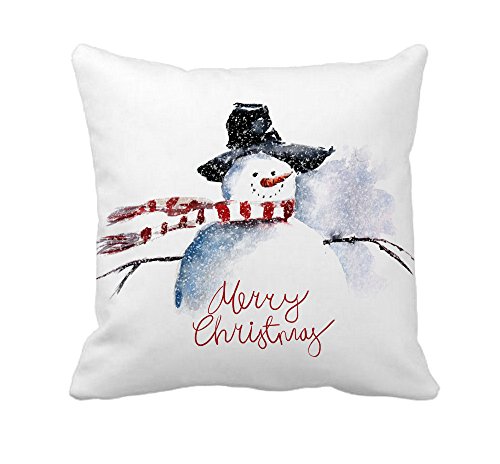 4TH Emotion Watercolor Painting Christmas Snowman Home Decor Throw Pillow Cover Cotton Polyester Cusion Cover 18 x 18 Inches