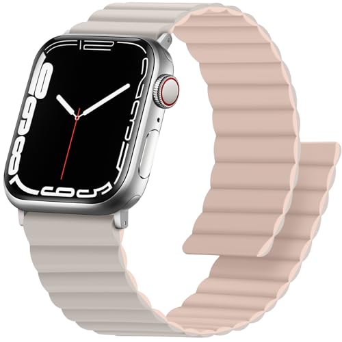 Anlinser Magnetic Bands Compatible with Apple Watch Band 45mm 44mm 42mm 41mm 40mm 38mm, Women Men Double Side Reversible Strap for iWatch Ultra 2 Series 9/8/7/6/5/4/3/SE (41/40/38, Starlight/Pink)