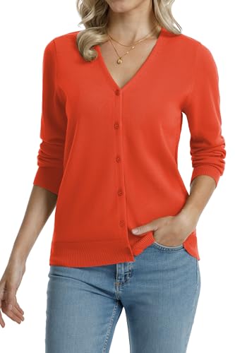 Image of QUALFORT Women's 100% Cotton Lightweight Cardigans Long Sleeve Knitted Button Down Sweater