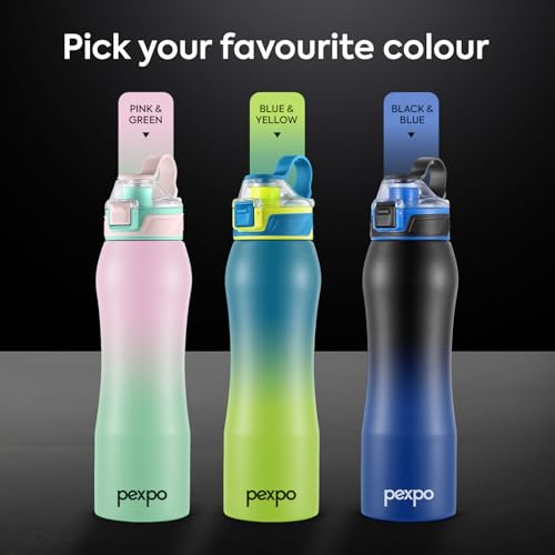 Image of Go24 pexpo Bliss ISI Certified Stainless Steel Fridge /Sports Water Bottle 1 Litre | Flip Top Cap | Single Wall | Leakproof | For Home, Office, Gym, School, Yoga,Hike,Men,Women&Kids - Pink&Green Ombre