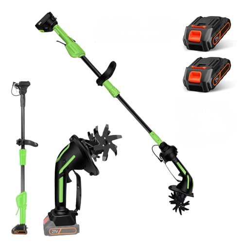 Motobineuse Electrique 650 W, Mini Motobineuse avec Batterie 3000 mAh, Tige de 1,3 m,Largeur de Travail 10 cm, Profondeur de Travail 10 cm pour Ameublir Terre...