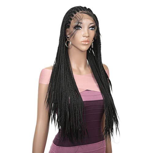 KXW Extra Lange geflochtene Box Braids Perücken für Frauen, 13x4 Lace Front Perücken Kunsthaar, Micro Braid Perücke Handgebundene Locs Häkeln Haar mit Babyhaar Leicht (Natural Black, 32inch / 80cm) Cover