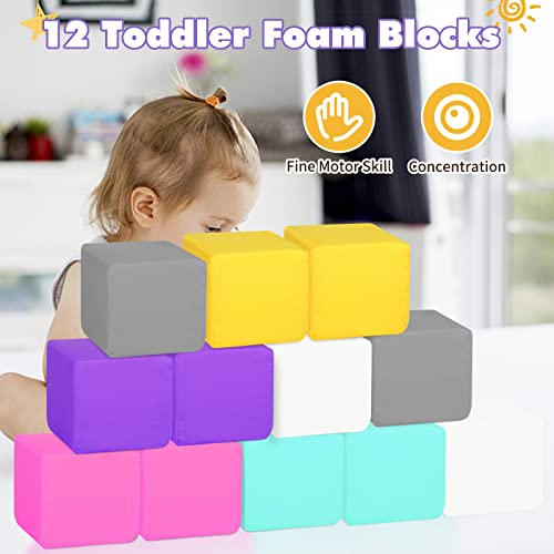 Modereve Foam Blocks For Toddlers, Soft Building Blocks For Toddlers Colorful Stacking Blocks For Kids - 12 Pieces #TOP2