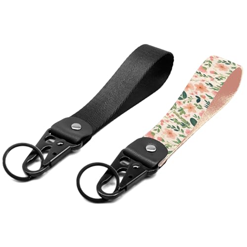 Wauhetsmvy 2 Pack Short Wrist Lanyard, Black & Cottagecore Pink Floral
