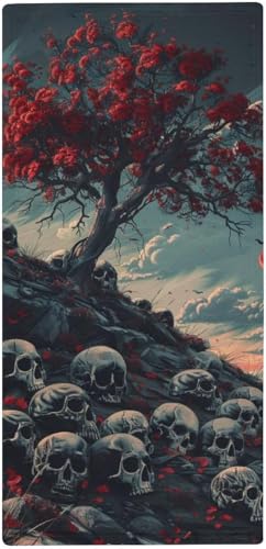 フェイスタオル 薄手 花の木の下にある頭蓋骨 タオル 吸水 速乾 ふわふわ 柔らか肌触り イラストアート フェイシャルタオル 洗顔タオル 大判 家庭用、ホテル、業務用、スポーツなどにも最適 四季通用 73x35cm