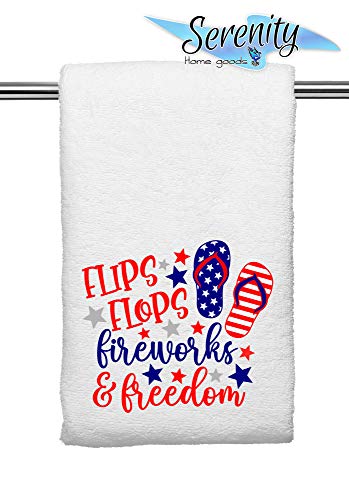 4Th Of July Summer Home Decor Decorative Kitchen And Bath Hand Towels | Flip Flops Fireworks Freedom | Red White And Blue Towel Home Holiday Usa Decorations #TOP4