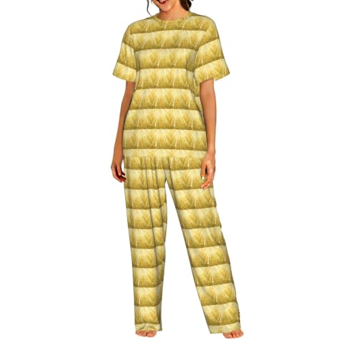 Pyjama court femme vêtement de nuit confortable ensemble manches courtes imprimé