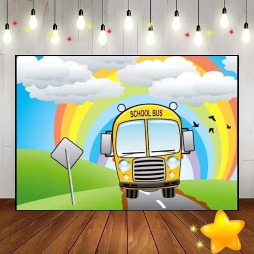 School Bus Ruote Gialle Bus Kindergarten Sfondo Liberato Cust Compleanno Sfondo Decorazione Festa Foto Sorpresa Banner 210X150cm
