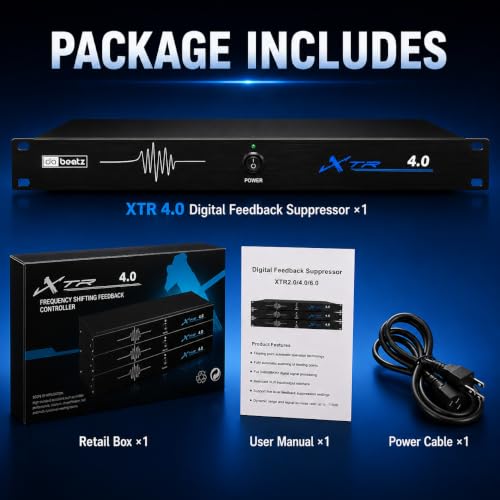 Image of DaBeatz XTR 4.0 Feedback Suppressor, 4 Mic In / 4 Line Out Anti-Howling Processor with Auto Feedback Elimination, Frequency Shift & 24-Bit /96kHz DSP for Stage, Conference, PA System & Karaoke