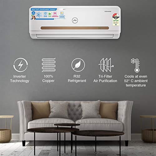 Image of Godrej 1.25 Ton 3 Star Inverter Split AC (AC 1.25T GIC 15STC3-WTA Split, Copper, Tri-Filter Air Purification System, White)