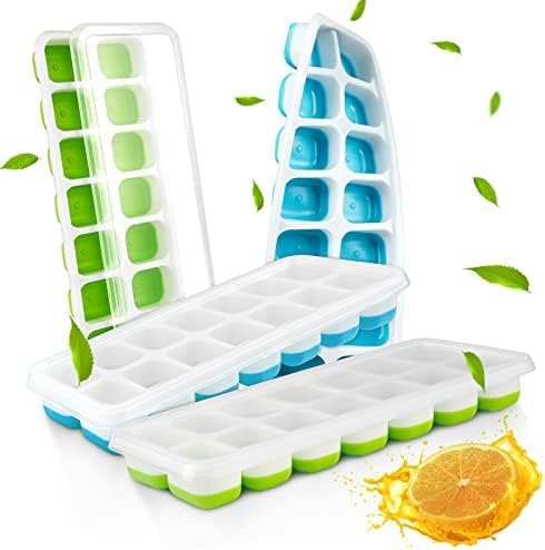 2 Bacs à Glaçons En Silicone Avec Couvercle - 14 Glaçons Carrés Par Bac - Sans BPA, Empilables, Facile à Démouler - Pour Boissons, Cocktails, Bébé
