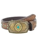TOPACC Western Belts for Women Turquoise Buckle Cowgirl Concho Bohemian Tooled Leather Belt for Jean