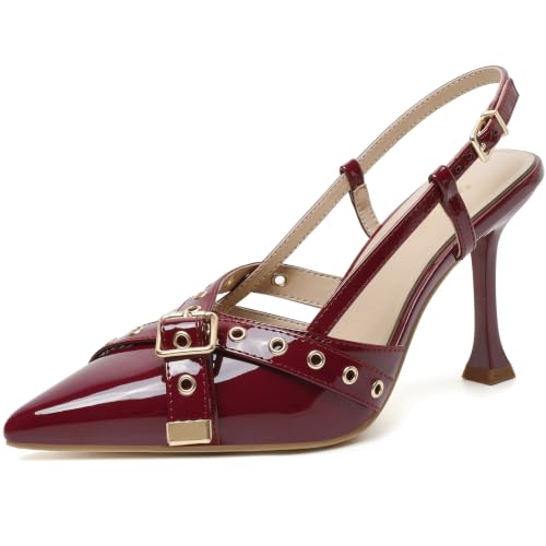 Image of Mostrin Kitten Heels for Women Pointed Closed Toe Heels Vintage Stiletto Dressy Pumps Shoes for Office Work Party