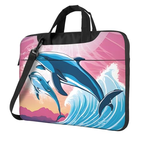 Sac ordinateur portable 13 in antichoc noir à bandoulière Dolphins in Love