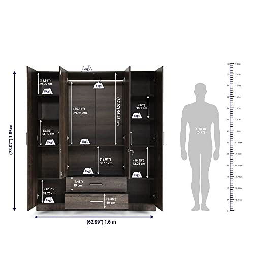 Image of Wakefit Wardrobe | 1 Year Warranty | Engineered Wood Almirah, Cupboard for Clothes Storage | 4 Door, 1 Drawer, 1 Hanging Space | Organza Plus - Napa Oak