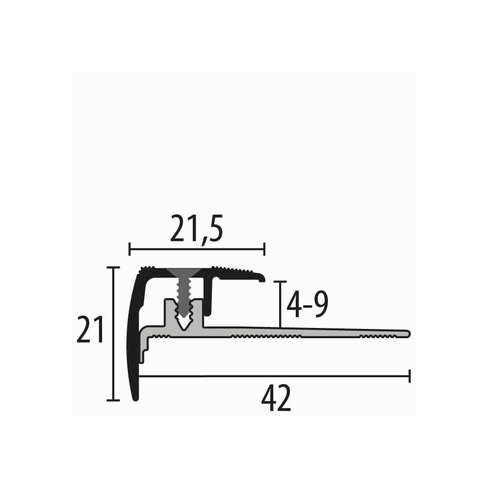 Treppenkantenprofil 21 x 21.5 x 1000 mm Winkelprofil Aluminium Geriffelt Versenkt Gebohrt Schwarz Einfasshöhe 4-9 mm Küberit
