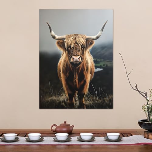 Impression d'art vache des Highlands de qualité galerie avec cadre en bois