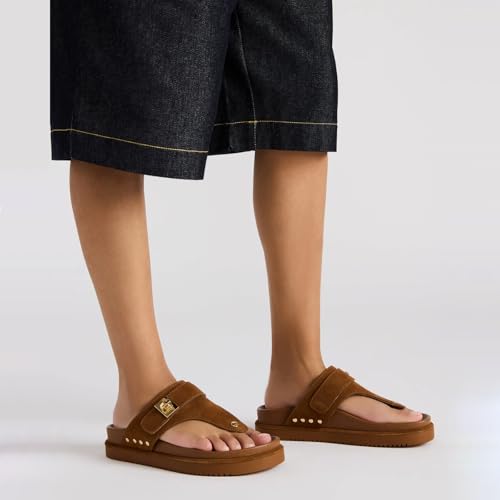 Yishaweiqi Suede Stud Platform Sandals for Women Slip On Open Round Toe Flip Flops Comfort Footbed Flatform Sandals Vacation Beach Slide Sandals4