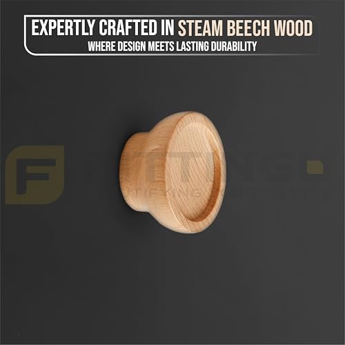Image of Steam Beech Wood Drawer Knob| Solid Wooden Cabinet Door Handle | Round Knobs for Drawer, Wardrobe & Cupboard | Natural Finish Pull Handle for Kitchen Cabinets & Home - | 1.5 Inch,2 Piece|