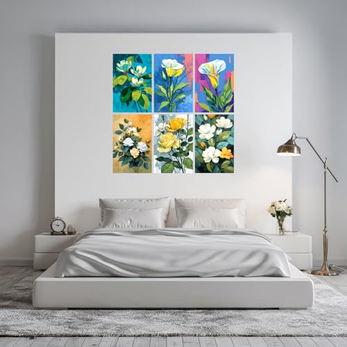 Image of SiddArtify Floral Wall Art Poster Print Set - Modern Flower Painting Decor for Living Room Bedroom Office - 8x12 Sticker Pack of 6