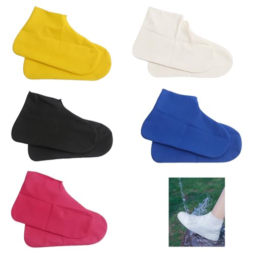 FEIHS 5 Pairs Waterproof Shoe Covers Slip Resistant Silicone Shoe Cover Reusable Waterproof Shoes Covers Non Slip for Men Women for Rainy Commutes and Outdoor Hiking (5 Colours