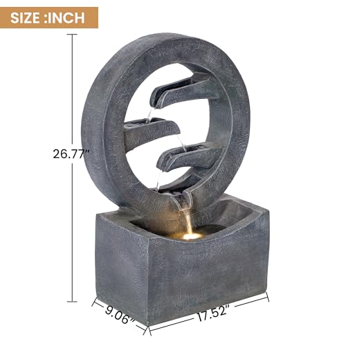 Christopher Knight Home Marlo 26.77"H 3-Tier Spouts Water Fountain Outdoor with LED Light, Recirculating Pump Patio Garden Fountain, Freestanding Modern Cascading Water Feature for Backyard/Lawn, Gray