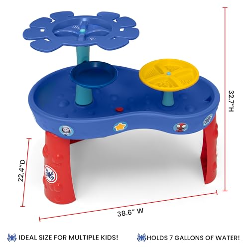 Image of Spidey and His Amazing Friends Water Table by Delta Children | 3-Tier Activity Water Play Table with 11-Piece Toy Set | Water Sensory Table + Beach Toys for Backyard for Toddlers Ages 2+, Blue
