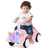 GOPLUS Kinder Rutschauto, Retro Classic Schiebeauto, Kinder Rutschfahrzeug mit Lenkrad, Hupe, LED-Scheinwerfern & Stauraum unter dem Sitz, Laufwagen für Jungen und Mädchen 19-36 Monate (Rosa)