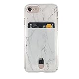 For iPhone 8 Case iPhone 7 Case with Card Holder White Marble Slim thin Soft TPU Clear Cover with Card Slot for iPhonee 8/iPhone 7(4.7')