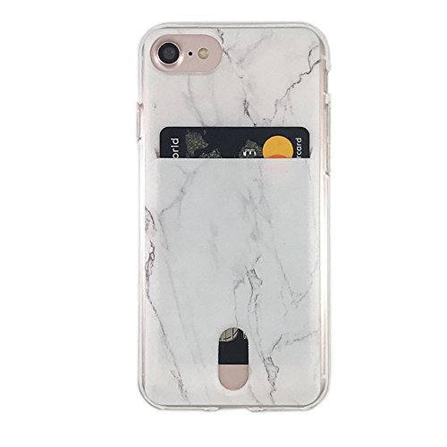 For iPhone 8 Case iPhone 7 Case with Card Holder White Marble Slim thin Soft TPU Clear Cover with Card Slot for iPhonee 8/iPhone 7(4.7')