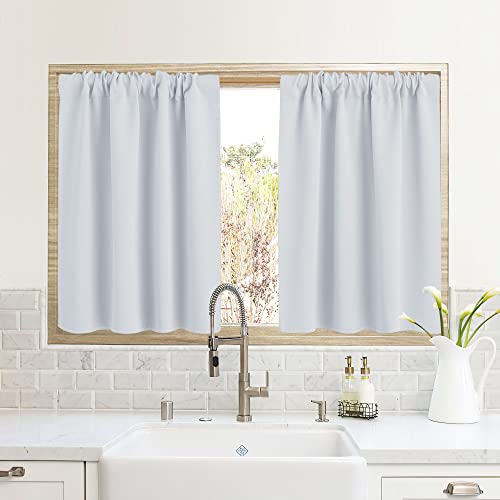 RYB HOME RV Camper Door Window Curtains -Blackout Privacy Curtains & Drapes for Bathroom Bedroom Kitchen Portable Travel Trailer Small Window Decor, W 34 x L 24, Greyish White, 2 Panels