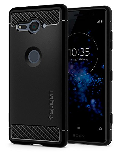 Spigen, Funda para Sony Xperia XZ2 Compact, [Rugged Armor] Absorción de Choque Resistente y diseño de Fibra de Carbono [Compatible con Carga Inalámbrica] - [Negro Mate]