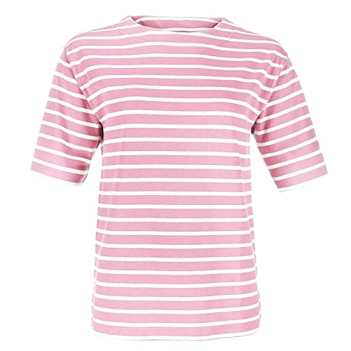 modAS Bretonisches Damen-T-Shirt mit U-Boot Ausschnitt - Ringelshirt Kurzarm Basic Shirt Gestreift aus Baumwolle