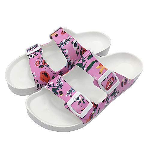 Funkymonkey Women'S Comfort Slides Double Buckle Adjustable Eva Flat Sandals thumb #4