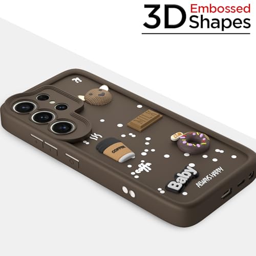 Image of Pikkme Back Cover for Samsung Galaxy S25 Ultra 5G | 3D Bear Silicone Cute & Fun Coffee Cartoon | Full Body Protection Bumper Case (Brown)