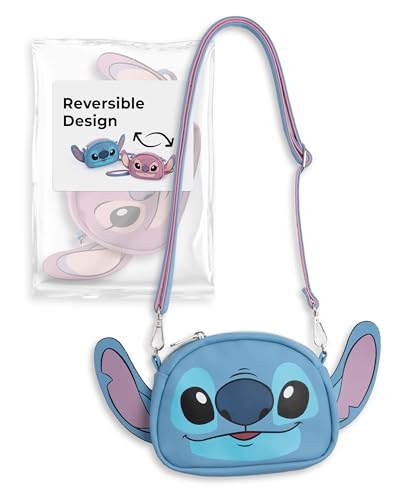Disney Lilo & Stitch doppelseitige Umhängetasche blaue Stich- und Engelfiguren-Handtasche verstellbarer Riemen kleine Tragetasche Filmartikel für Kinder