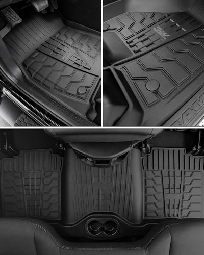 Image of 3W Floor Mats for 2019-2025 2026 Ram 2500 /3500 Crew Cab with Bucket Seat (Not for PTO KIT Models), All Weather TPE Custom Fit Dodge Ram 2500 /3500 Floor Liners 1st & 2nd Row (for Carpet Floor), Black