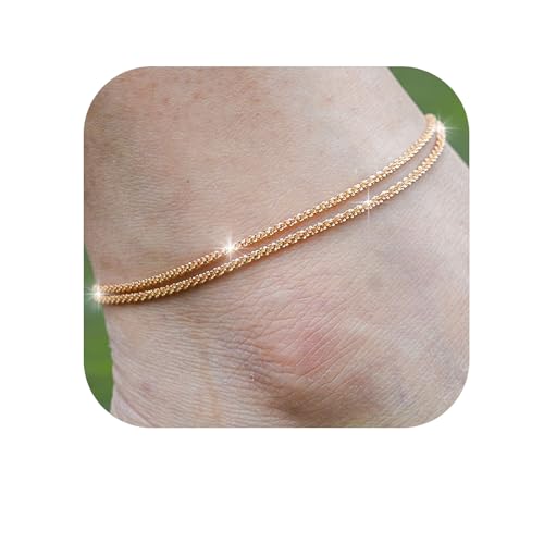 Image of 14K Gold /Silver Ankle Bracelets for Women,Dainty Layered Sparkly Chain Rhinestone Anklet,Stackable Waterproof Beach Anklets,Ajustable 8.65 inch+2.3 inch Anklets Bracelets for Women,Cute Summer foot Jewelry Gift