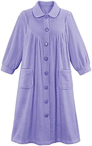 Collections Etc Women's Plush Fleece Button Front Robe with Pockets, Collar, Lavender, X-Large