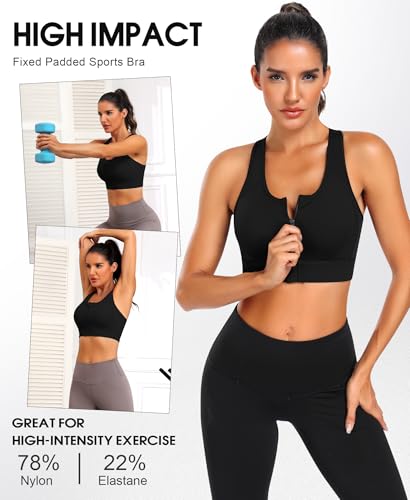 Image of JoyGirl Zip Front Sports Bra High Impact Workout Bra for Women Mesh Racerback Gym Bra Padded High Support Yoga Bra