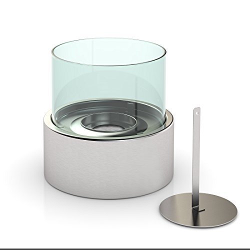 Fire Desire Ethanol Fireplace Round Table top Fireplace, Stainless Steel, Tempered Glass, Indoor Outdoor Use, Cozy Atmosphere Anywhere, Table Top, Easy to Assemble, Portable, Fireplace
