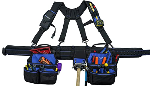 Melotough Pro Framer's Combo System Apron Tool Pouch Tool Belt With Suspenders Builder Heavy Duty Carpenter Suspension Rig Tool Belt And Multi Function (Blue)… #TOP22