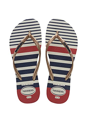 Chinelo Slim Nautical, Havaianas, Feminino, Branco/Rose Gold Metalico, 39/40