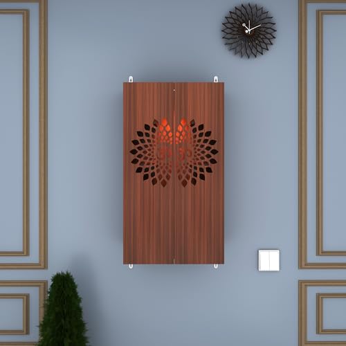 Image of Anikaa Spirit LED Light Puja Stand - Walnut (D.I.Y - Do-It-Yourself) - Wall Mountable Temple Shelf for Home & Office Decoration
